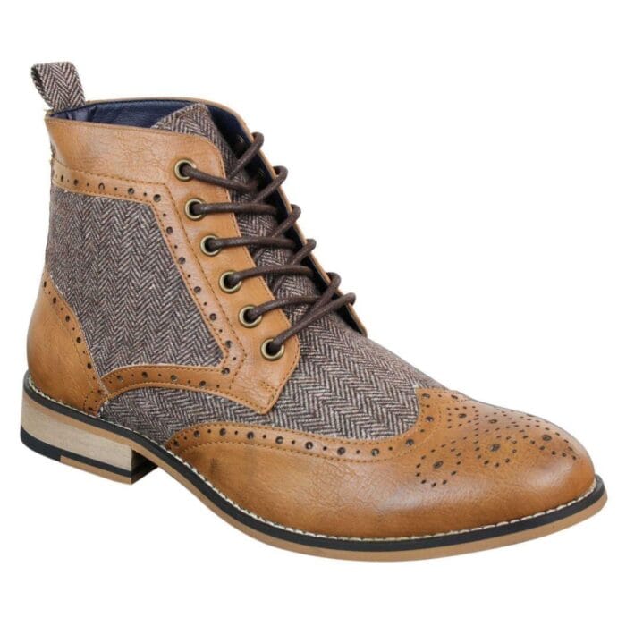 Stivaletti da uomo in pelle con punta a spina di pesce in tweed Blinders Sherlock Vintage Classic - Knighthood Store