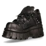 New Rock 106N-S52 TOWER SHOES Metallic Black Leather Biker Punk Gothic Boots - Knighthood Store