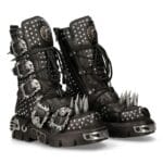 New Rock 1535-S1 Black Leather Military High Boots Metal Spikes Buckles Punk EMO - Knighthood Store