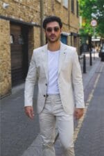 Costume d'été 2 pièces pour homme, beige, pour bureau, mariage, style décontracté, coupe italienne classique sur mesure - Knighthood Store