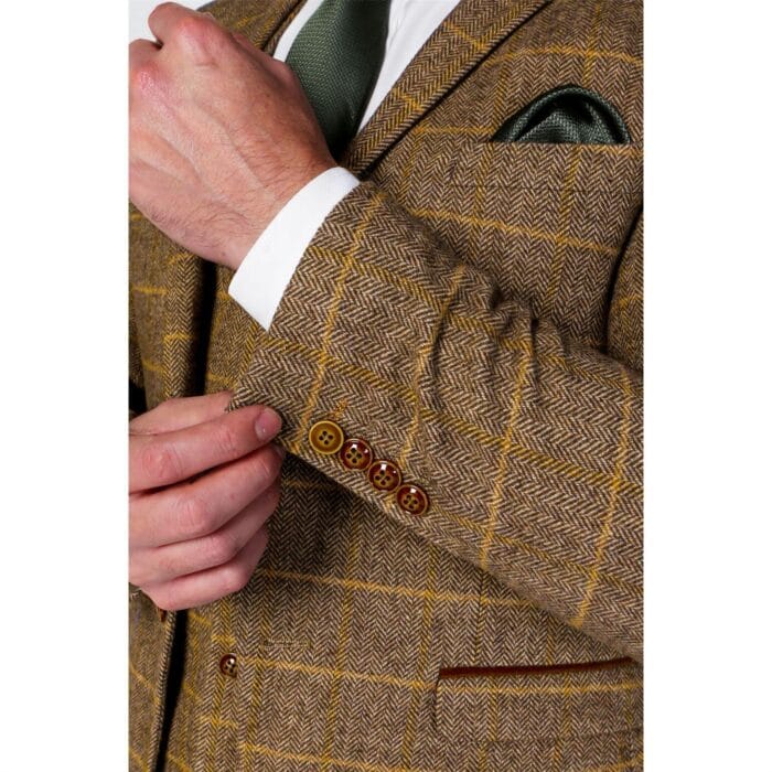 Traje formal de tweed marrón de espiga para hombre, de 3 piezas, en mezcla de lana - Knighthood Store