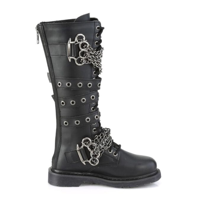 Stivali da motociclista da uomo Demonia Bolt-450, stivali da combattimento alti fino al ginocchio, stile punk rock gotico con catena - Knighthood Store