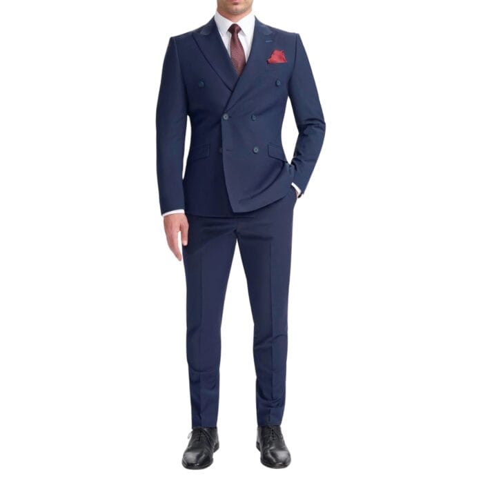 Men's Suit Navy Blue 2 Piece Double Breasted Tailored Fit Formal Wedding Dress - Image 1