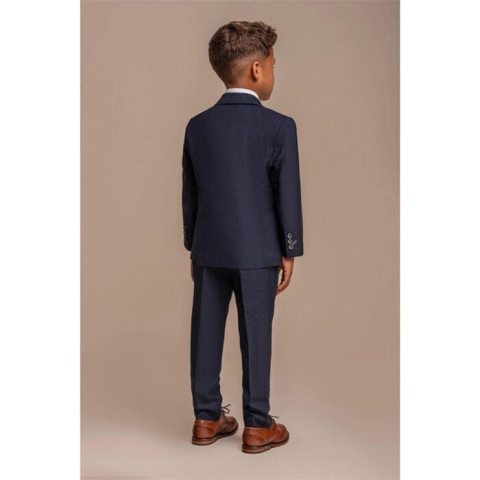 Traje de tweed de 3 piezas a cuadros azul marino para niño, corte entallado, para boda - Knighthood Store