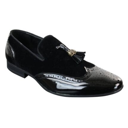 Mocasines de hombre con borlas, sin cordones, de charol, ante sintético, color negro brillante, azul marino y rojo - Knighthood Store