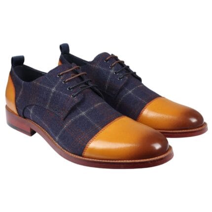 Men's Shoes Navy Tan Oxford Lace Up Leather Formal Dress Shoe - Knighthood Store