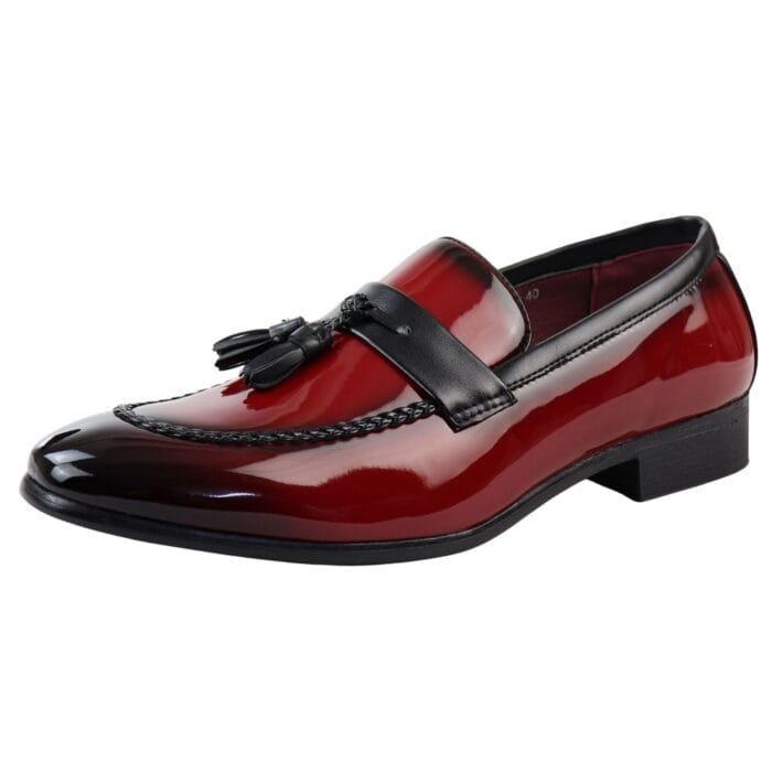 Mocassini da uomo in pelle verniciata, foderati, con nappe, scarpe eleganti - Knighthood Store