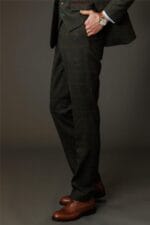Herrenhose aus Wollmischung, olivgrün, Fischgrätenmuster, Tweed, formelle Hose - Knighthood Store