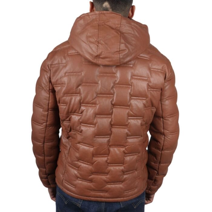 Men's Puffer Quilted Real Leather Jacket Hooded Casual - Knighthood Store