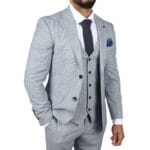 Herrenanzug, blau, dreiteilig, Tweed, kariert, für Hochzeit und Abschlussball, maßgeschneidert – Knighthood Store