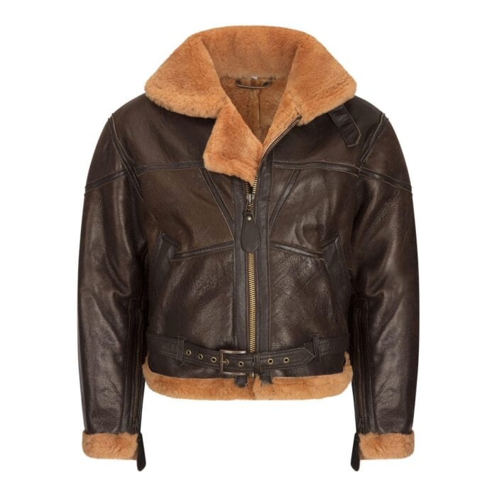 Giacca da aviatore da donna in vera pelle di pecora marrone con cintura in pelliccia di cammello, stile vintage, invernale, con cerniera - Knighthood Store
