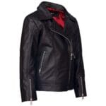 Girls Kids Real leather Biker Style Jacket Cross Zip Black Pink Age - Knighthood Store