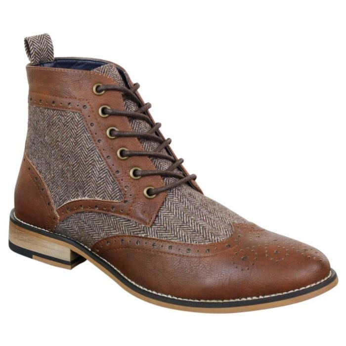 Stivaletti da uomo in pelle con punta a spina di pesce in tweed Blinders Sherlock Vintage Classic - Knighthood Store