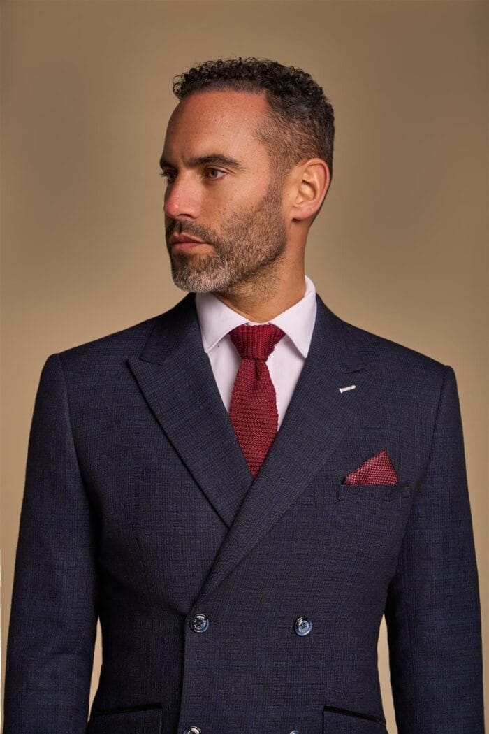 Abito da uomo 2 pezzi blu navy doppiopetto su misura - Knighthood Store