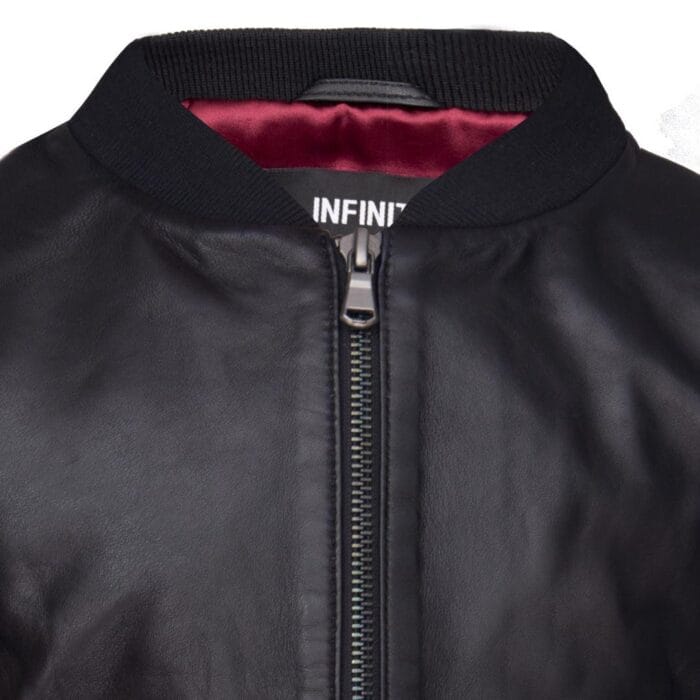 Jungen Mädchen Kinder Unisex Echtleder Bomberjacke Varsity Zip Schwarz Blau - Knighthood Store