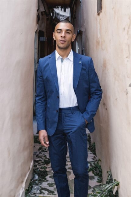 Abito estivo da uomo 2 pezzi, blu, da ufficio, da matrimonio, elegante, casual, classico, stile italiano su misura - Knighthood Store