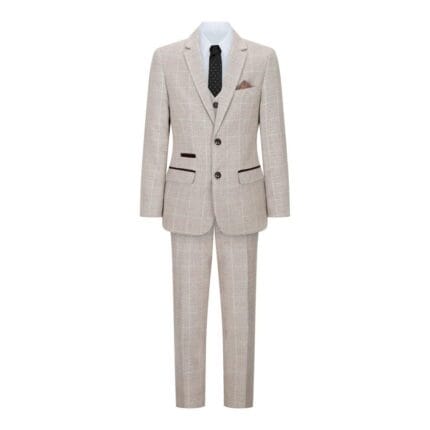 Abito da ragazzo a quadri in tweed beige marrone, 3 pezzi, stile vintage retrò classico - Knighthood Store