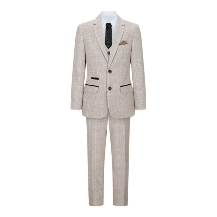 Abito da ragazzo a quadri in tweed beige marrone, 3 pezzi, stile vintage retrò classico - Knighthood Store