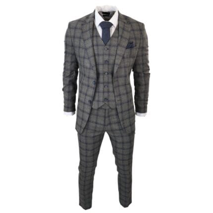 Traje de tres piezas a cuadros gris oscuro para hombre - Trajes formales de negocios - Tienda Knighthood
