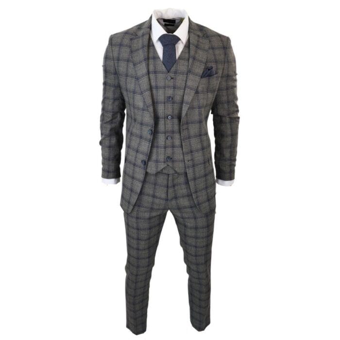 Traje de tres piezas a cuadros gris oscuro para hombre - Trajes formales de negocios - Tienda Knighthood