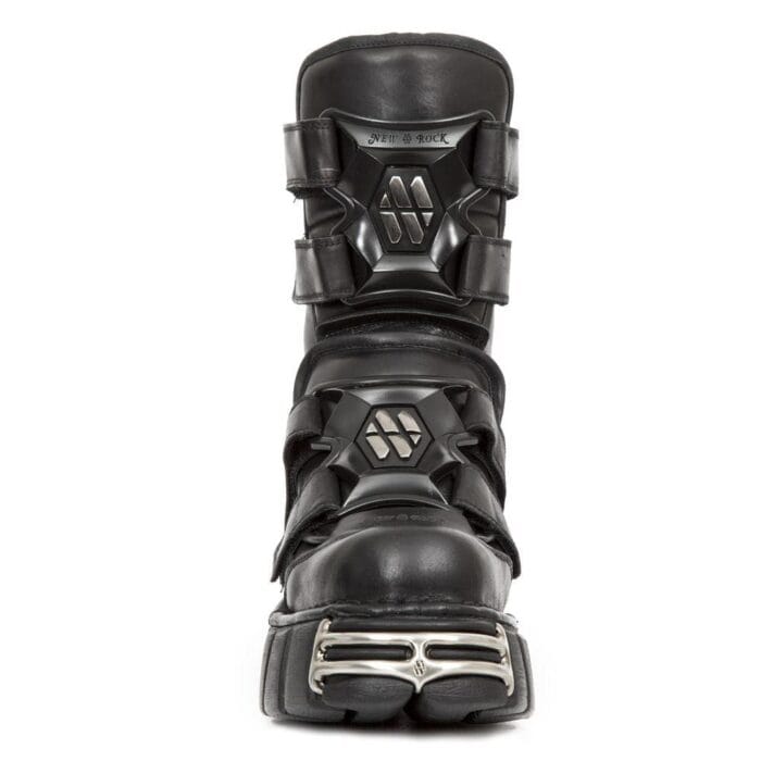 New Rock Boots M-422-S1 Unisex Metallic Schwarze Leder Plateau Gothic Stiefel - Knighthood Store
