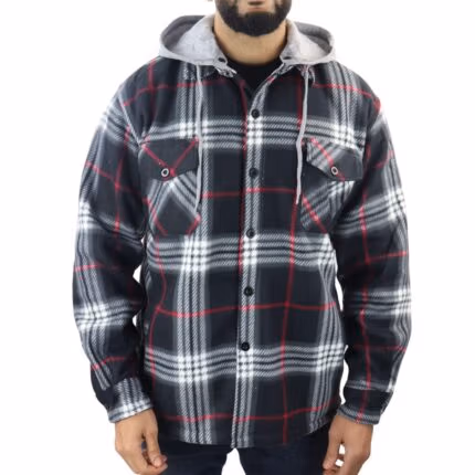 Men's Jumper Thermal Fleece Fur Lined Lumberjack Removable Hooded Buttoned Check Winter Shirt - Knighthood Store