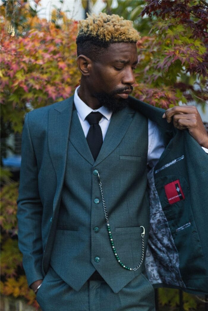 Mens Classic 3 Piece Suit Olive Green Pocket Chain Wedding Tailored Fit Vintage Formal - Knighthood Store