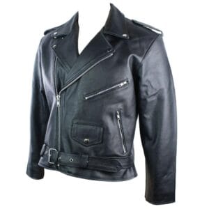 Veste de motard classique rétro en cuir véritable pour homme, style Brando, noir, 100% - Knighthood Store