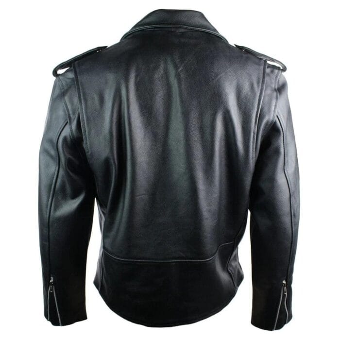 Giacca da motociclista retrò classica in vera pelle stile Brando da uomo 100%, nera - Knighthood Store