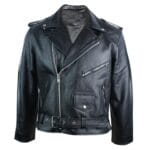 Giacca da motociclista retrò classica in vera pelle stile Brando da uomo 100%, nera - Knighthood Store