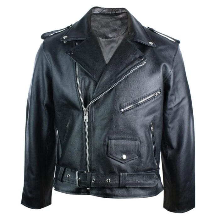 Giacca da motociclista retrò classica in vera pelle stile Brando da uomo 100%, nera - Knighthood Store
