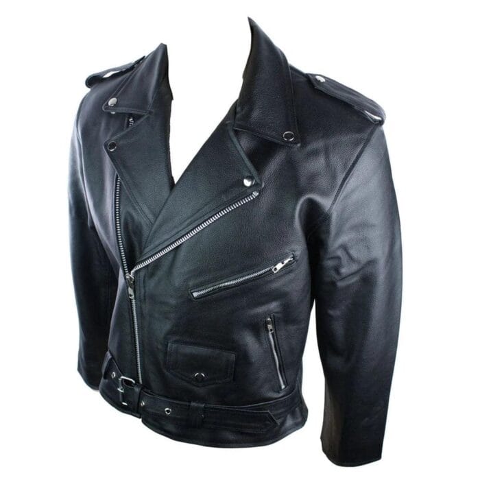 Giacca da motociclista retrò classica in vera pelle stile Brando da uomo 100%, nera - Knighthood Store