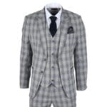 Abito da uomo 3 pezzi grigio blu a quadri classici, vestibilità su misura, abito formale - Knighthood Store