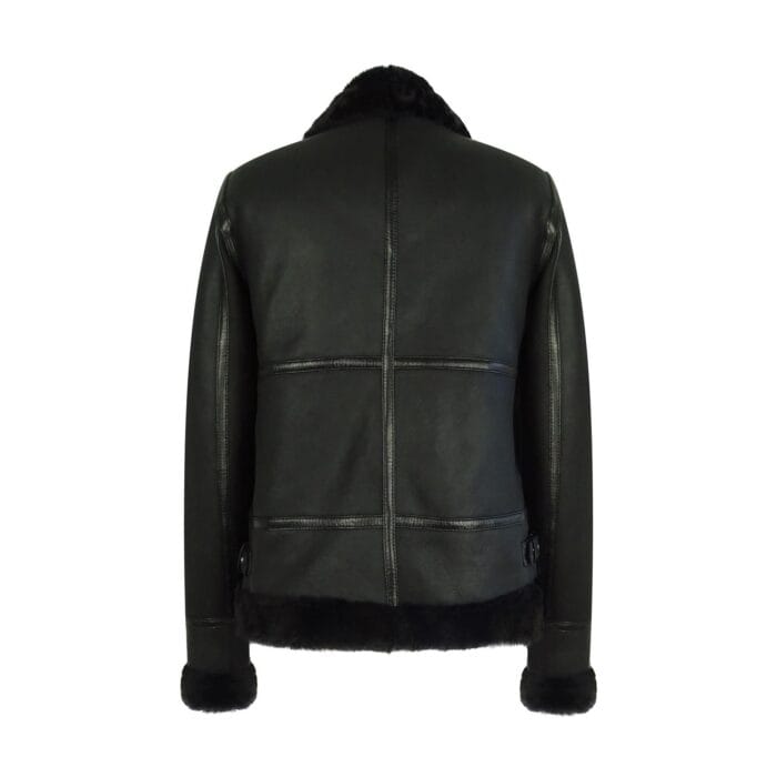 Womens Classic Black Real Sheepskin Zip Flying Jacket B3 Pilot Coat Tailored Fit - Knighthood Store