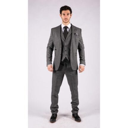 Traje clásico de 3 piezas para hombre, diseño Príncipe de Gales, gris, corte entallado, boda vintage - Knighthood Store