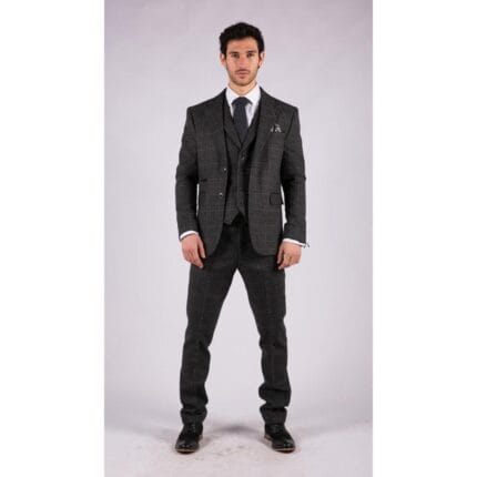 Mens Grey Tweed 3 Piece Suit Blue Check Vintage 1920s Gatsby Blinders Tailored Fit - Knighthood Store