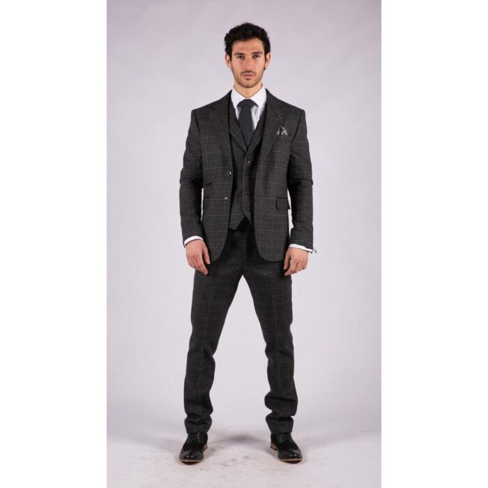 Mens Grey Tweed 3 Piece Suit Blue Check Vintage 1920s Gatsby Blinders Tailored Fit - Knighthood Store