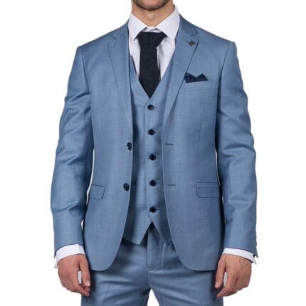 Mens Light Blue Sky 3 Piece Suit Classic Stitch Wedding Summer Prom Classic - Knighthood Store
