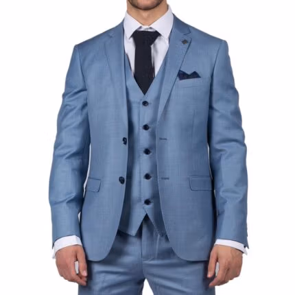 Mens Light Blue Sky 3 Piece Suit Classic Stitch Wedding Summer Prom Classic - Knighthood Store