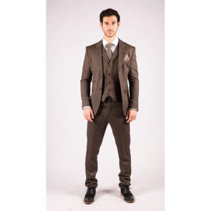 Mens Herringbone Tweed 3 Piece Suit Brown Classic Vintage Tailored Wedding Blinders - Knighthood Store