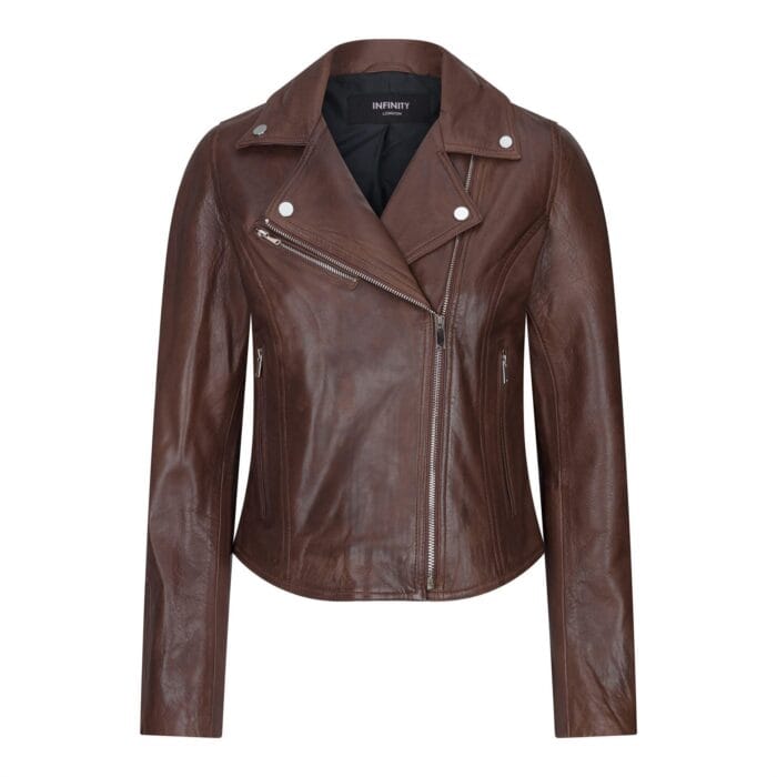 Damen Echtleder Bikerjacke Cross Zip Soft Slim Fit Brando Hellbraun Braun Schwarz Rot Gelb - Knighthood Store