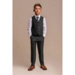 Boys 3 Piece Olive Green Check Suit Tweed Tailored Fit Wedding - Knighthood Store