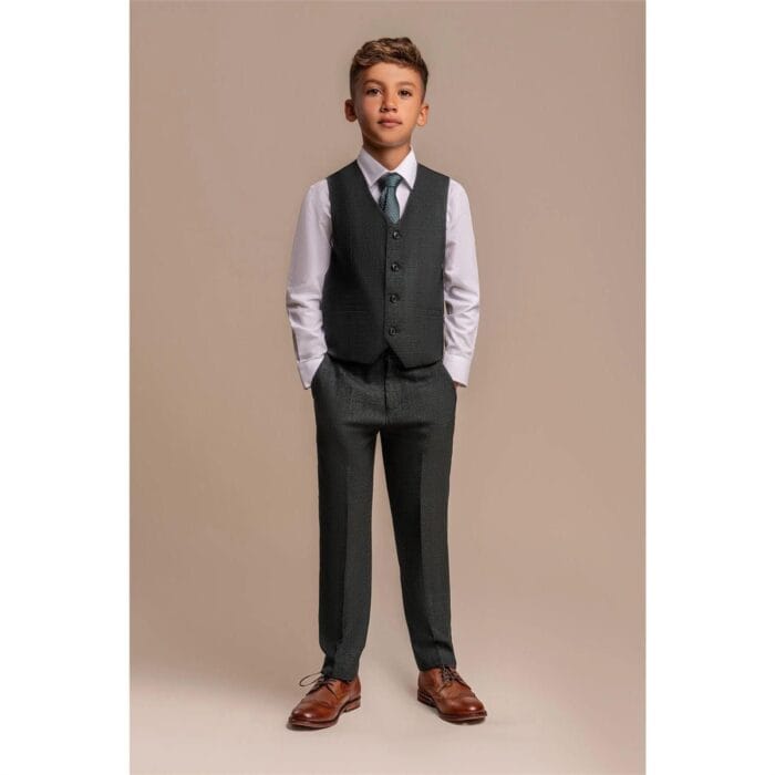 3-teiliger olivgrüner karierter Tweed-Anzug für Jungen, maßgeschneiderte Passform, Hochzeit - Knighthood Store