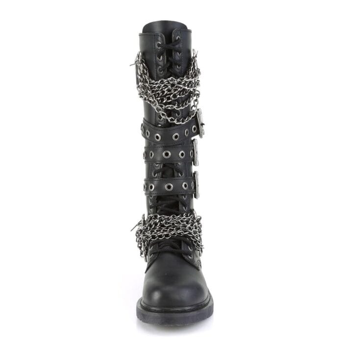 Stivali da motociclista da uomo Demonia Bolt-450, stivali da combattimento alti fino al ginocchio, stile punk rock gotico con catena - Knighthood Store