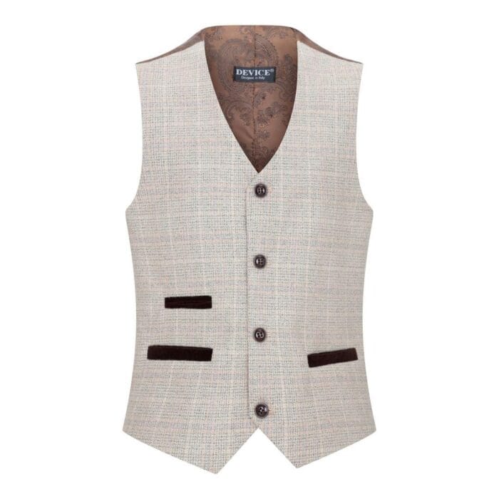 Abito da ragazzo a quadri in tweed beige marrone, 3 pezzi, stile vintage retrò classico - Knighthood Store