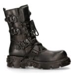 New Rock 391-S18 Schwarze Lederstiefel mit halbhoher Schafthöhe - Knighthood Store