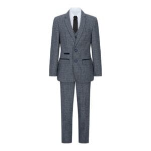 Boys 3 Piece Suit Navy Blue Tweed Check Vintage Retro Tailored Fit 1920s - Knighthood Store