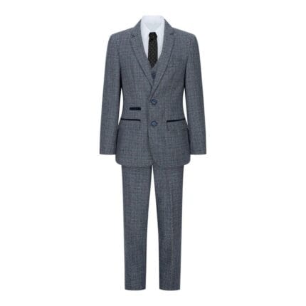 Boys 3 Piece Suit Navy Blue Tweed Check Vintage Retro Tailored Fit 1920s - Knighthood Store