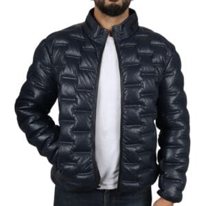 Herren Puffer Steppjacke aus echtem Leder, lässige Taillenlänge - Knighthood Store