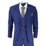 Costume 3 pièces bleu roi pour homme, bordure marron, classique, œil-de-perdrix, style vintage, pour marié - Knighthood Store